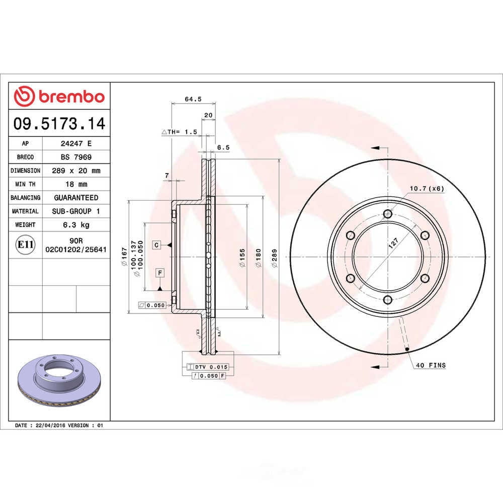 Brembo 09.5173.14 Premium Front Brake Rotor