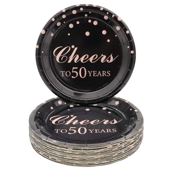 Pandecor Rose Gold 50th Birthday Party Supplies 50PCS Disposable Paper Plates 7 Inch Dessert Plates for 50 Years Anniversary Party