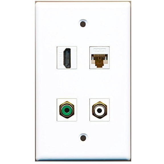 RiteAV - 1 Port HDMI 1 Port RCA White 1 Port RCA Green 1 Port Cat6 Ethernet White Wall Plate