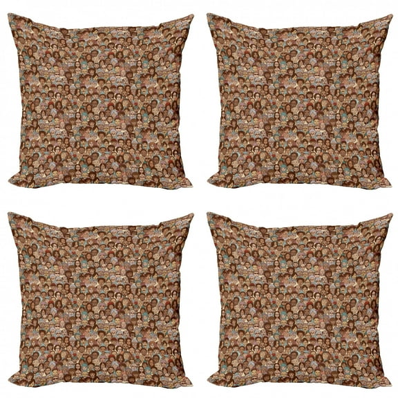 Ambesonne Hipster Throw Pillow Cover 4 Pack, People Faces Various Ethnic, 24", Multicolor