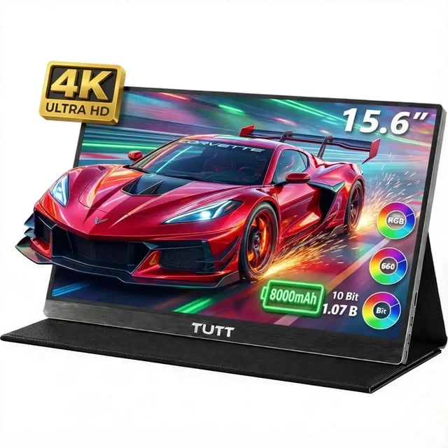TUTT 15.6" 4K Gaming Portable Monitor | 8000 mAh Built-in Battery & AMD FreeSync™ Technology | Leather Case B15