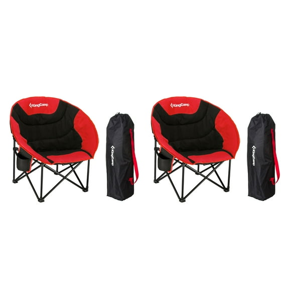 KingCamp 2 Pack Foldable Saucer  Polyester Lounge Chair w/Cupholder Storage, Black/Red