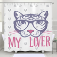 thumbnail image 1 of Whimsical Rideau de Douche Visage de Tigre avec Lunettes et Cœurs - Design "MY LOVER" en Pastels Doux, 1 of 4