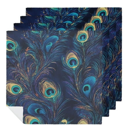 

FUMJ Peacock Feathers Cloth Napkins Polyester Reusable Machine Washable Fabric for Events Home Decor Kitchen - Set of 4 2 PCS