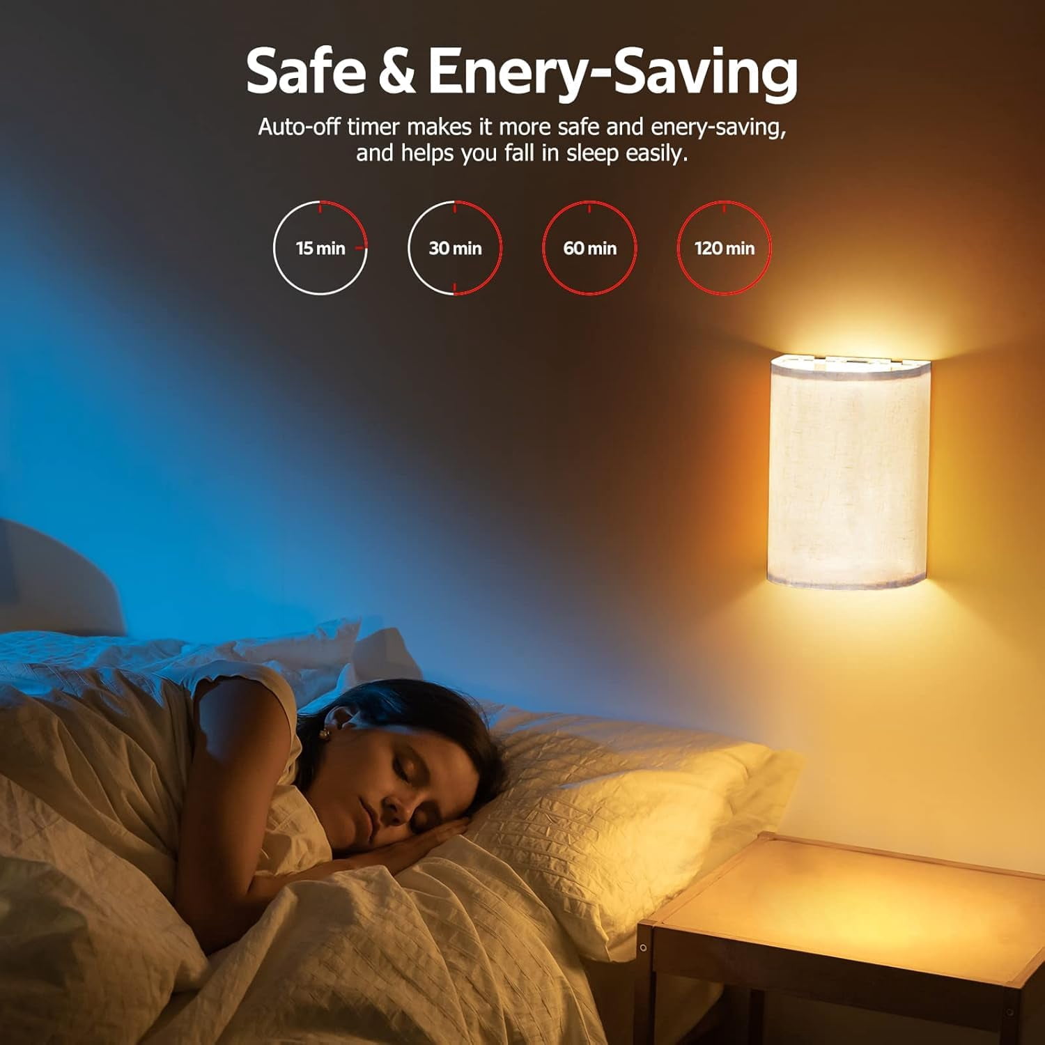 Battery Operated Wall Lights with Remote Control - 2 Pack ,3-Color Dimmable Fabric Shade Sconces for Farmhouse Decor, Wireless Wall Lamps (2700K-6000K, Energy Class E)