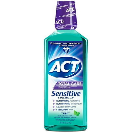 4 Pack - ACT Total Care Anticavity Fluoride Mouthwash Sensitive Formula Mild Mint 18 oz