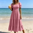 thumbnail image 4 of Atogsazn Women Square Neck Puff Sleeve Dress Smocked Tiered Maxi Dresses Flowy Ruffle A-Lined Sundress Pink XXL Fashion, 4 of 7
