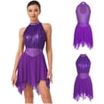 thumbnail image 3 of iiniim Women's Color Block Lyrical Dance Dress Sleeveless Ruched Figure Skating Modern Dancewear Purple L, 3 of 7