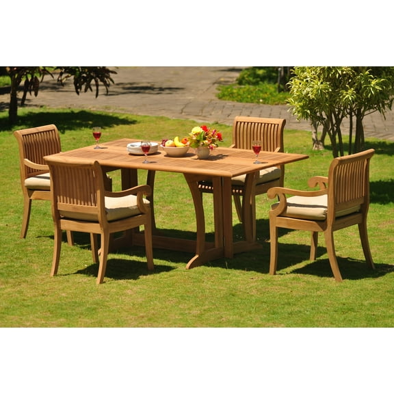 Teak Dining Set: 4 Seater 5 Pc: 69" Warwick Dining Rectangle Table And 4 Giva Arm Chairs Outdoor Patio Grade-A Teak Wood WholesaleTeak #WMDSGV35
