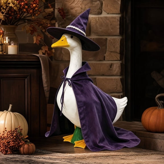 23 Inch Halloween Goose Costume, Witch Cape & Hat Set for Porch Decor for Halloween Thanksgiving, Yard Garden Ornament