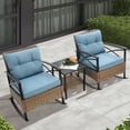 thumbnail image 2 of Seizeen Outdoor Rocking Chair Set of 2, Balcony Furniture Patio Bistro Set with Table for Living Room, Bedroom, 3pcs Rattan Wicker Conversation Set with Steel Table, Blue Cushions and Pillows, 2 of 10