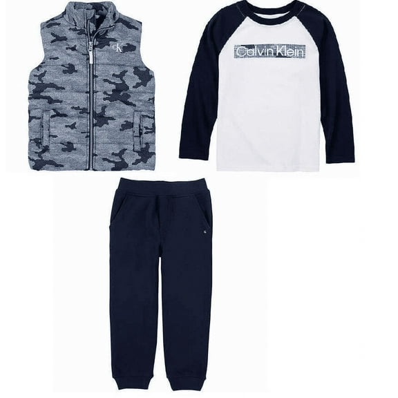 Calvin Klein Toddlers' Boys' 3-Piece Vest Set, Blue 4T