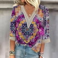 thumbnail image 2 of Raeneomay 3/4 Length Sleeve Womens Tops Fashion Women's Summer V-Neck Lace Print Casual T-Shirt Blouse, 2 of 5