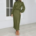 thumbnail image 2 of IDOPIP Women's Elegant Long Sleeve Satin Dress Mock Neck Elastic Waist Cocktail Party Maxi Dress, 2 of 7