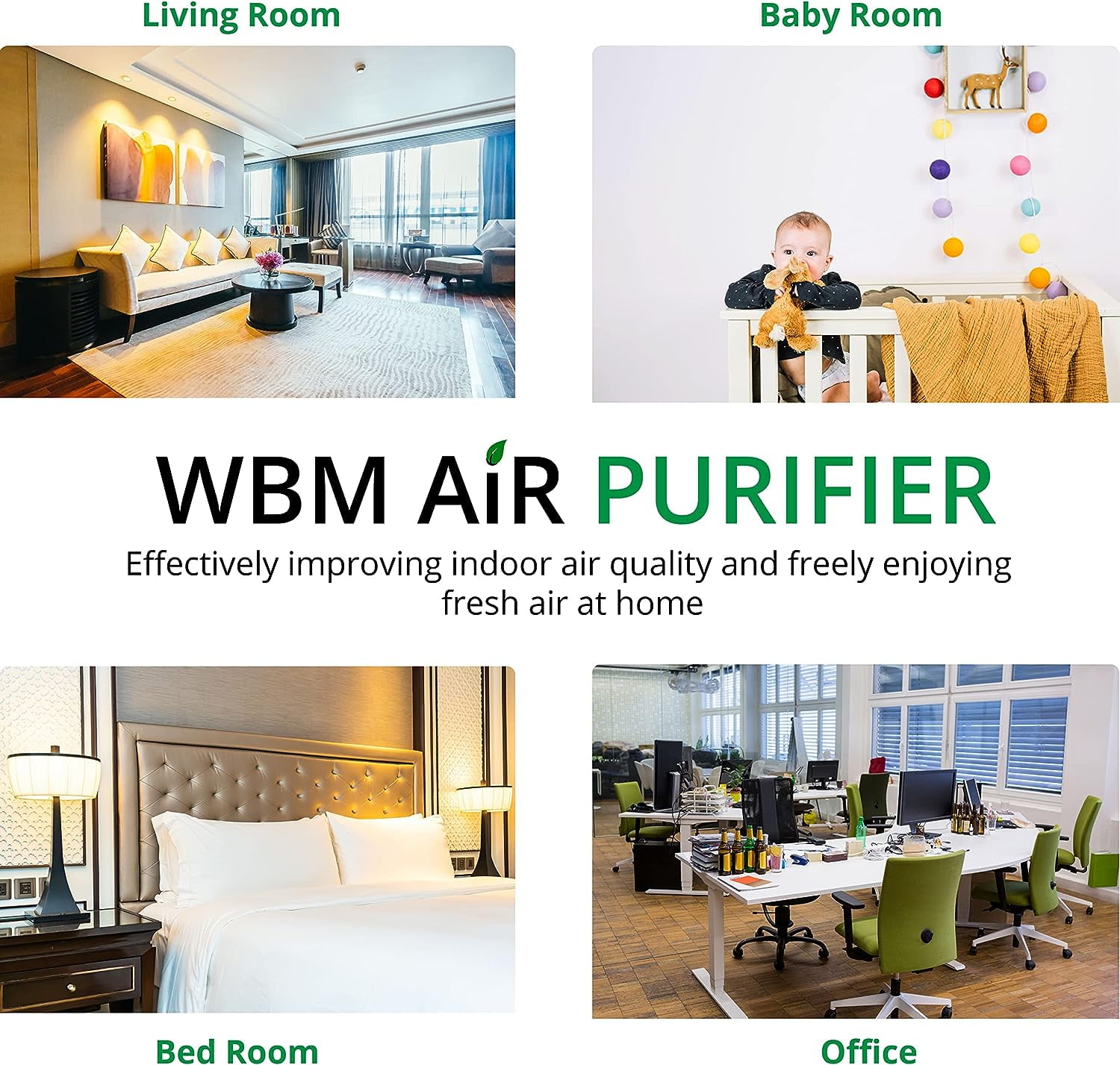 WBM 3-in-1 Air Purifier Replacement Filter, Compatible with WBM HEPA Air Purifier for Offices & Bedrooms, Pack of 2