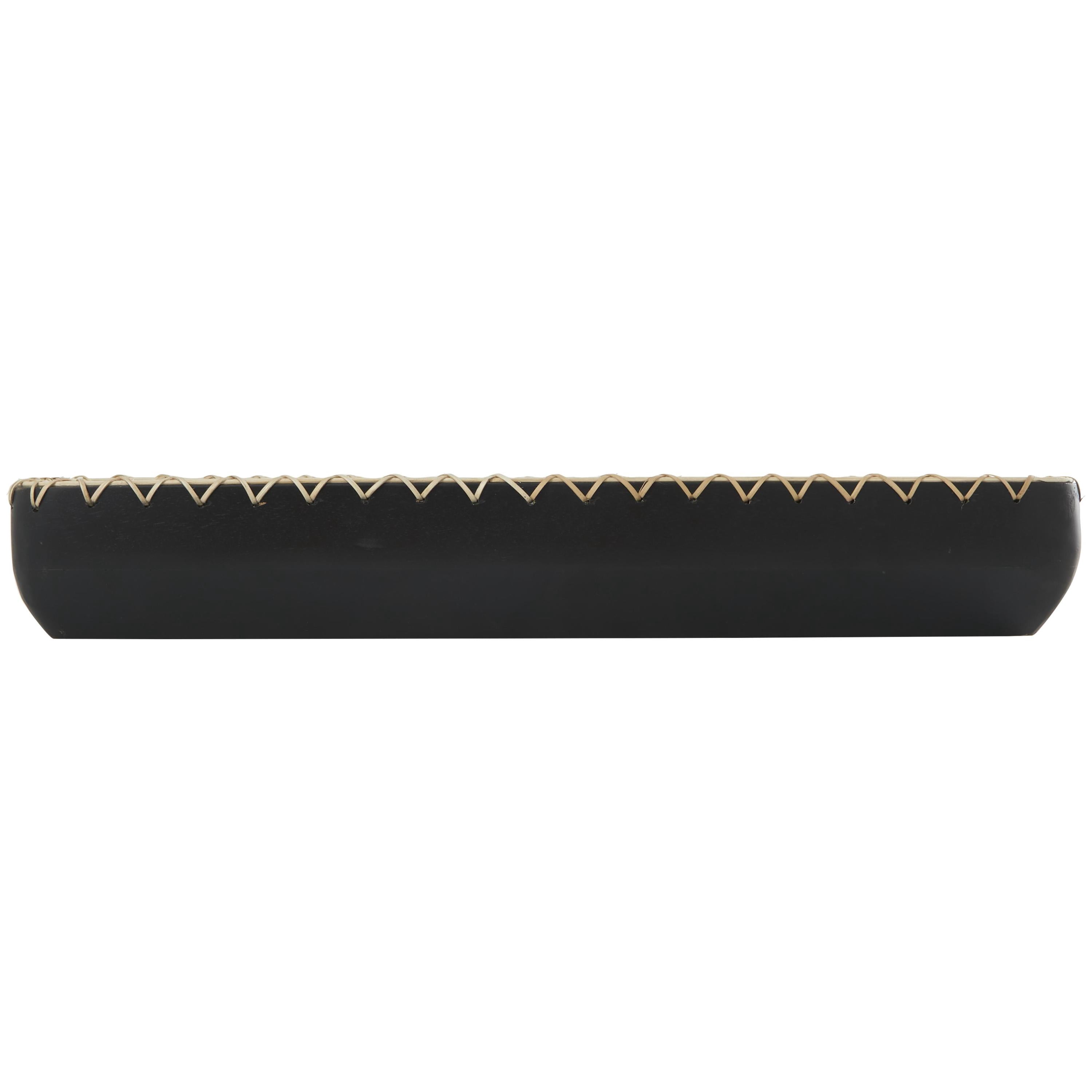 DecMode 24" x 7" Black Mango Wood Handmade Nesting Tray with Hand Sewn Seagrass Accents, 1-Piece