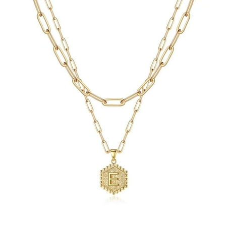 Turandoss 14K Gold Plated Hexagon Layering Charm Paperclip Initial Necklaces for Women Cute Jewelry Teacher Appreciation Mothers Day Graduation Gifts for Her Mom Kids Teen Girls Wife Ideas
