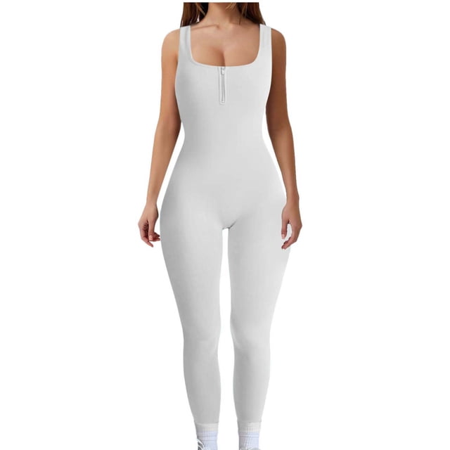 Spring And Fall Tight Waistband Sleeveless Neck Long Jumpsuit