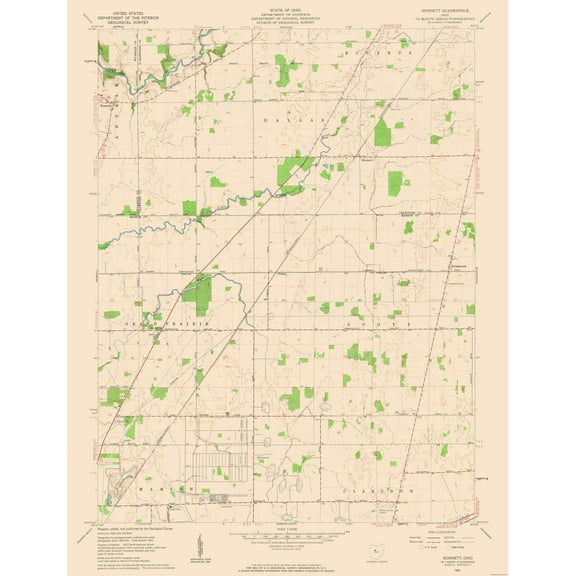 Topographical Map - Monnett Ohio Quad - USGS 1961 - 23 x 30.05 - Vintage Wall Art
