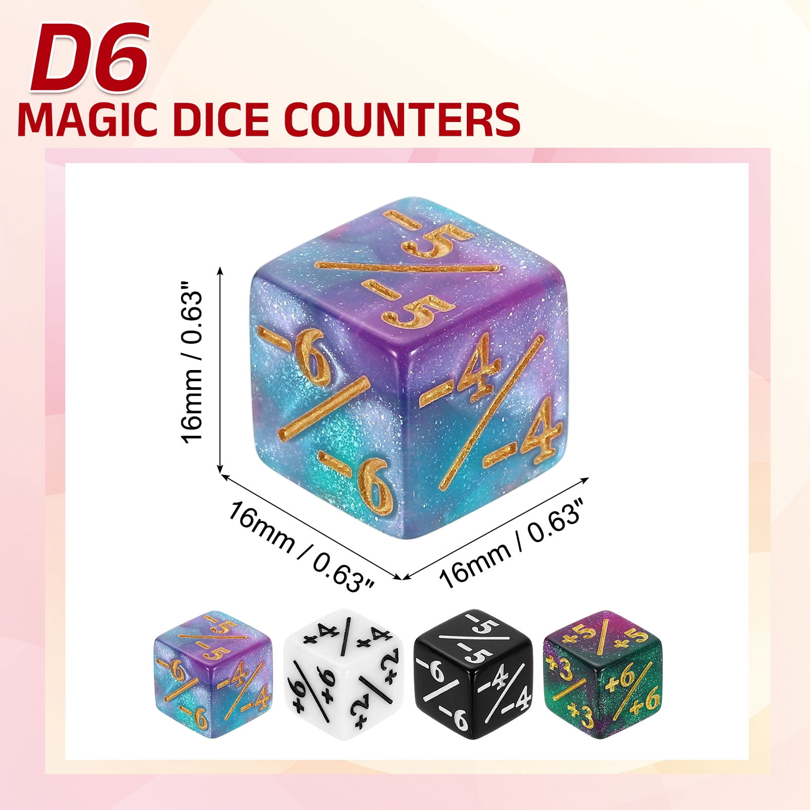 48Pack Magic Dice Counters, Acrylic D6 Life Counter Tokens Dice Set 4 Colors