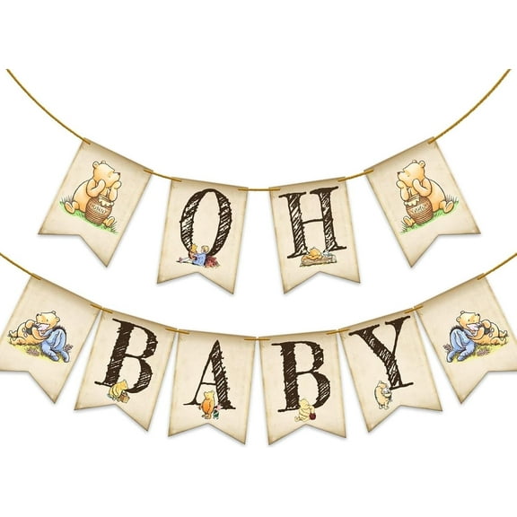 Classic Winnie Oh Baby Banner for Baby Shower Decorations Pooh First Birthday Supplies Bear Banners