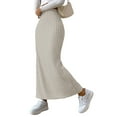 thumbnail image 2 of Female'S Solid High Waist Split Side Skirt Casual Knitted Maxi Skirts Comfy Bodycon Dress Apricot XS, 2 of 9