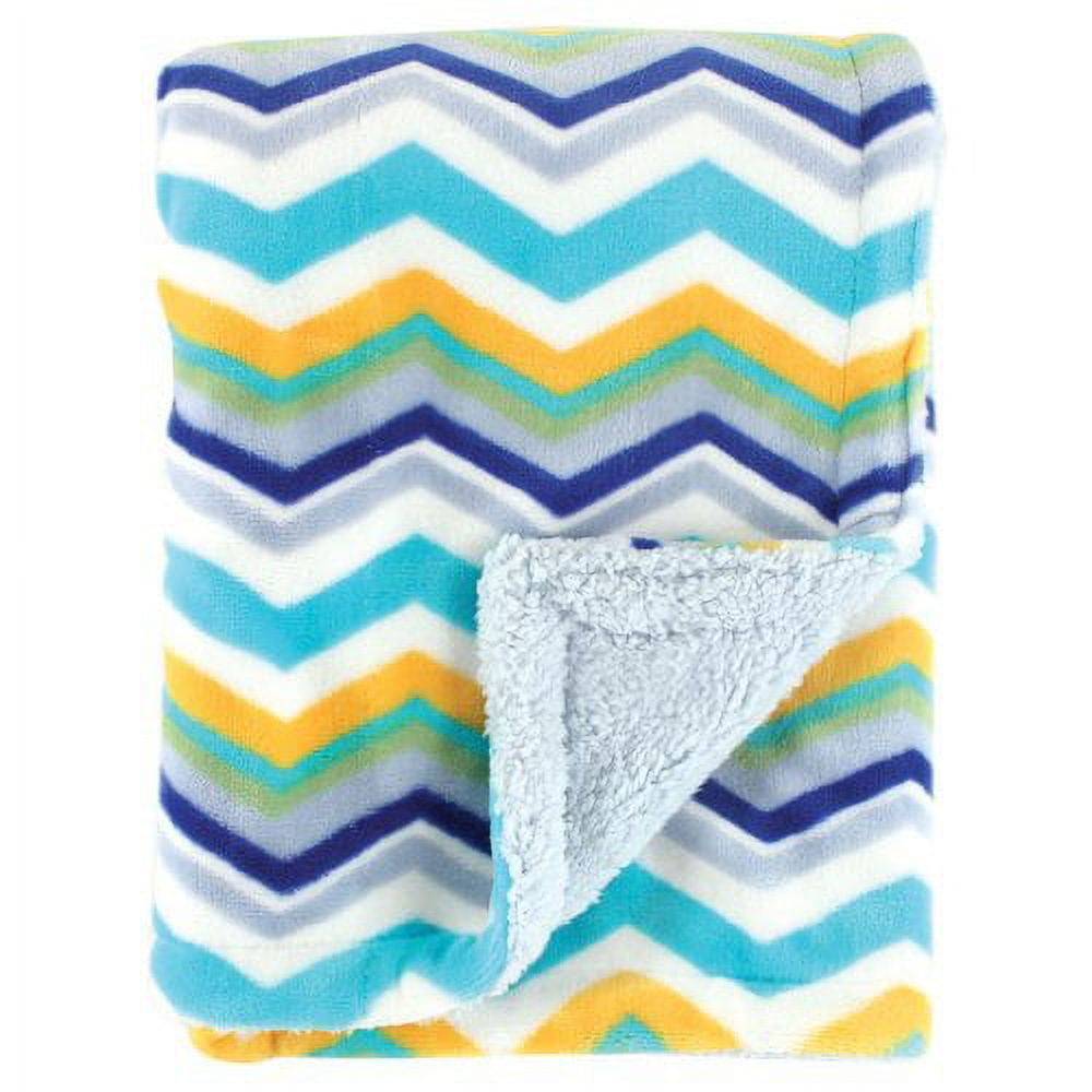 Hudson Baby Infant Boy Plush Blanket with Faux Shearling Back, Blue, One Size