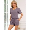 thumbnail image 2 of DARING DIVA Women's 2 Pcs Ribbed Knit Lounge Outfits Casual Pajama Sets Purple S, 2 of 5