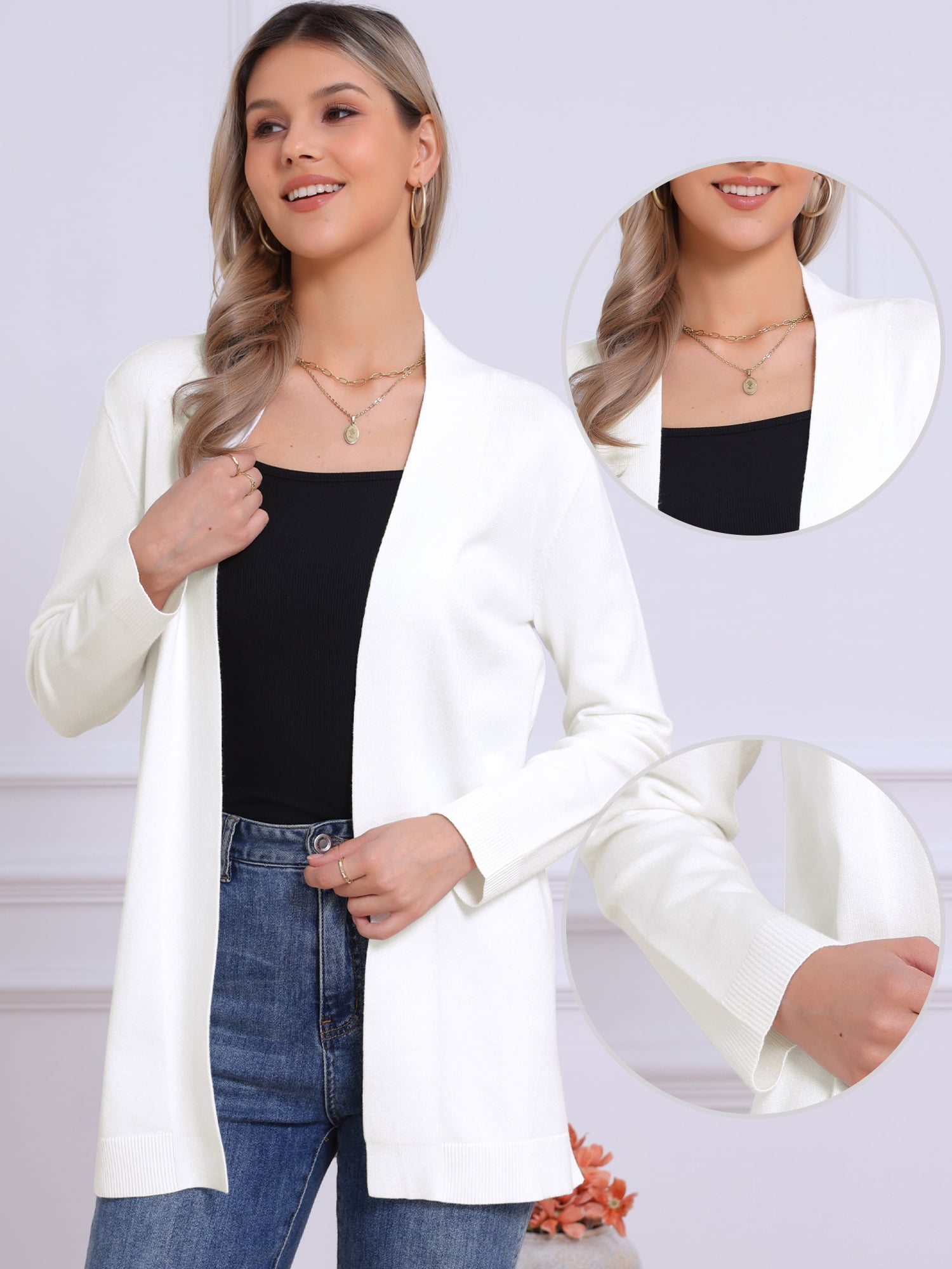 DARING DIVA Women's Casual Knit Open Front Cardigan Sweater XS White
