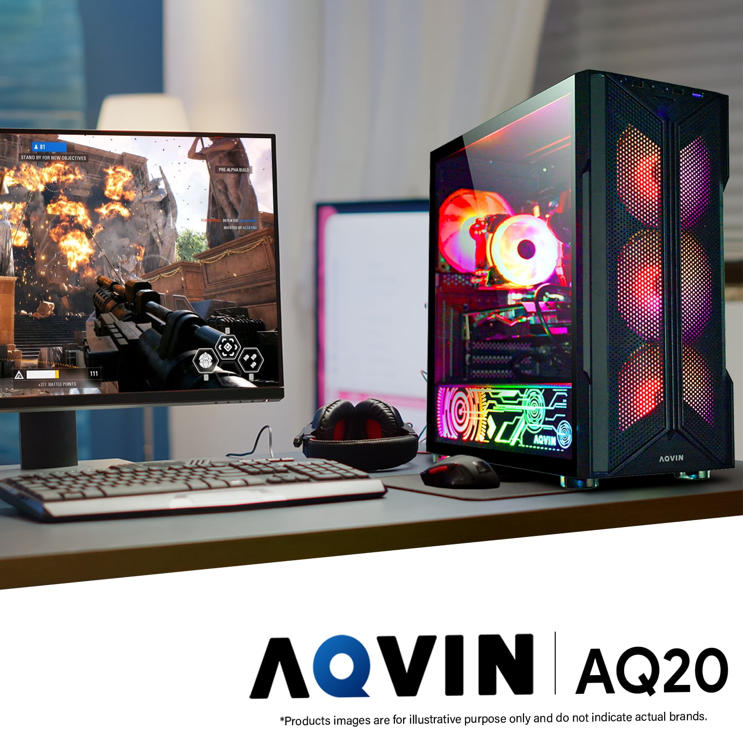 AQVIN AQ20 Gaming PC Desktop, Intel Core i7, 32GB RAM, 1TB SSD, Multicolor