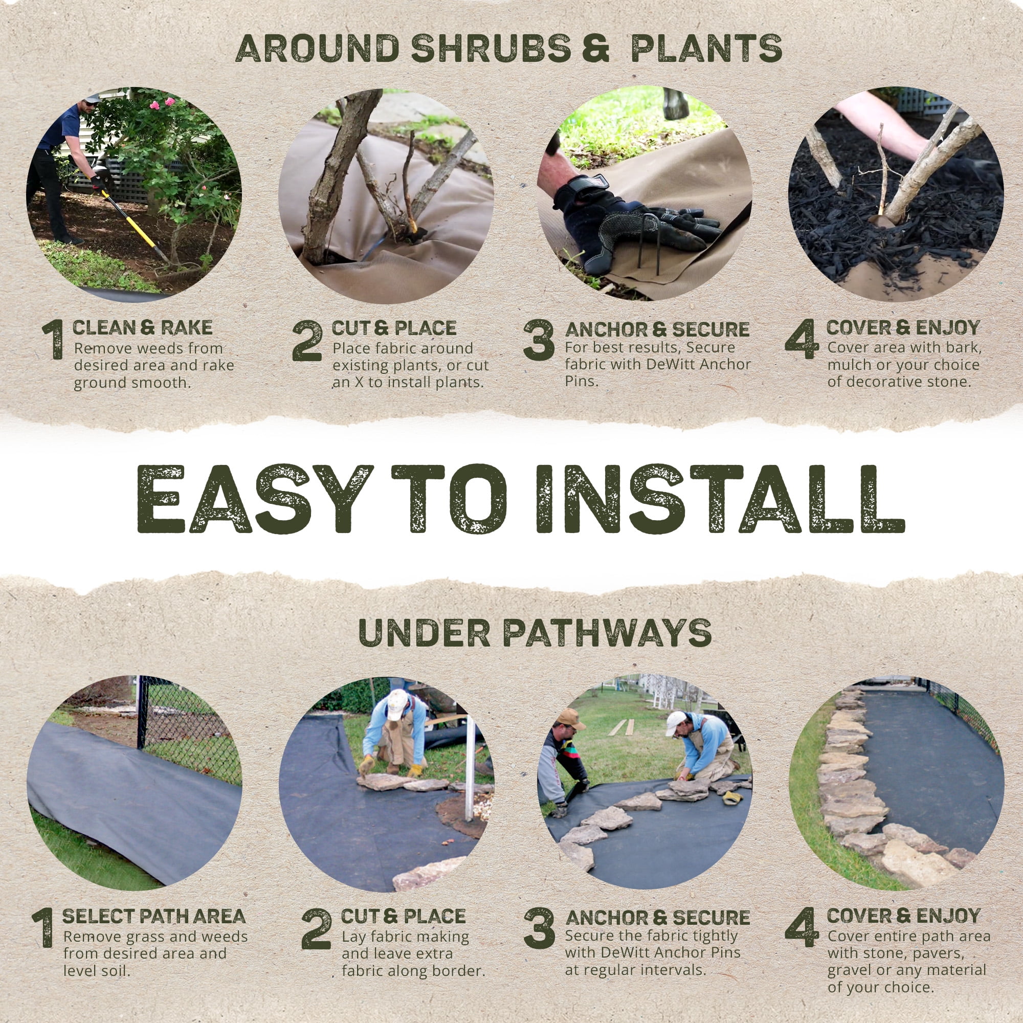 DeWitt Garden Weed Barrier Natural Paper Mulch, Organic Ground Cover Mat, 4 x 300 Feet