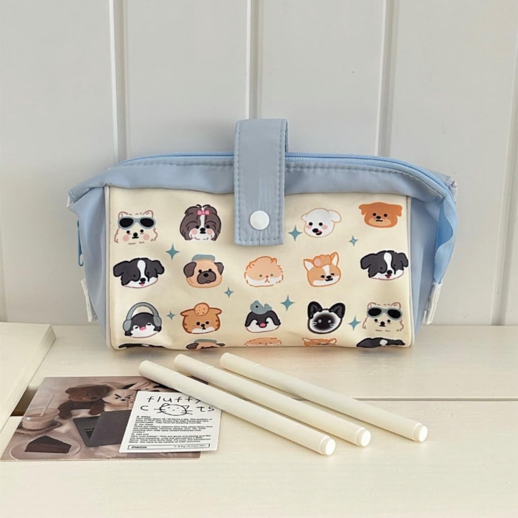 Fountwell Coquette Preppy Pencil Pouch – Kawaii Puppy College Case, Large Pencil Organizer for School