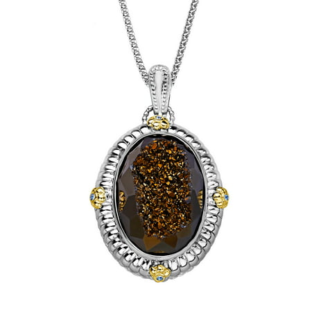Duet 27 ct Henna Druzy & Ice Crystal Pendant Necklace in Sterling Silver & 14kt Gold