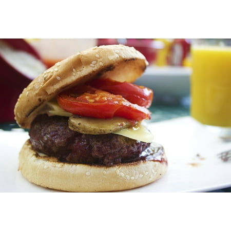 Canvas Print Burger Beef Hamburger American Grilled Meat Bun Stretched Canvas 32 x