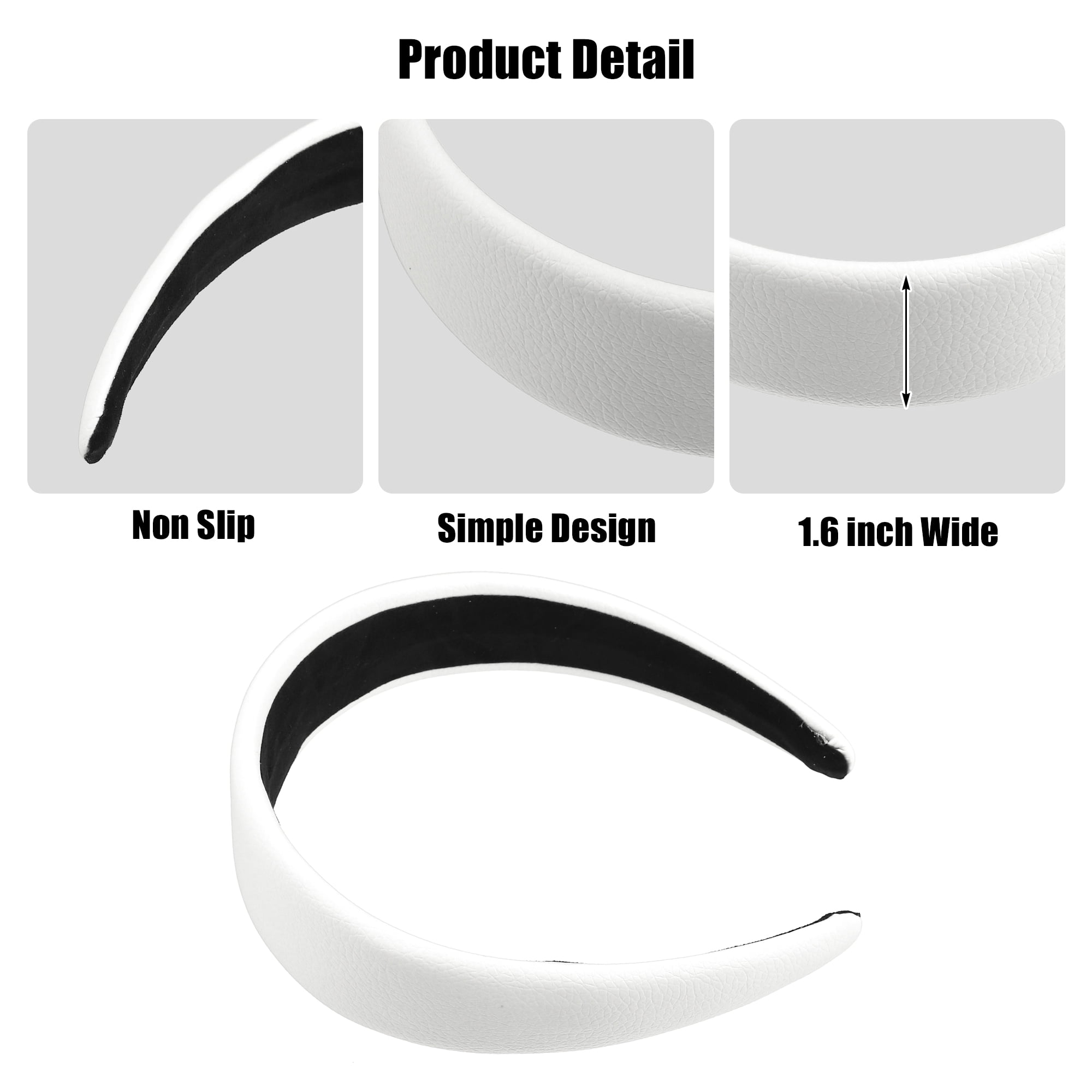 Unique Bargains Faux Leather Headband Hairband for Women 1.6 Inch Wide White