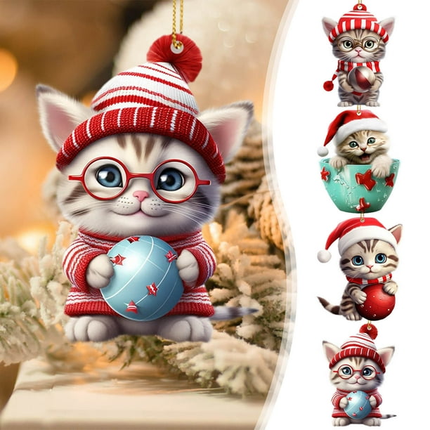 Fiudx Juego de Adornos para Árbol de Navidad, Diseño de Acrílico Colgante, Patrones Coloridos y Brillantes, Fácil de Colgar, Decoración para Fiestas, Ambiente Festivo, Juego de 4 Piezas, Tamaño de 8