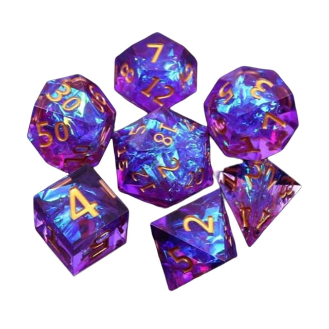 de dados 7PCS de dados de resina de dados de inclusiones de dados de resina con bordes afilados de dados poliédricos Púrpura CUTICAT Dados poliédricos