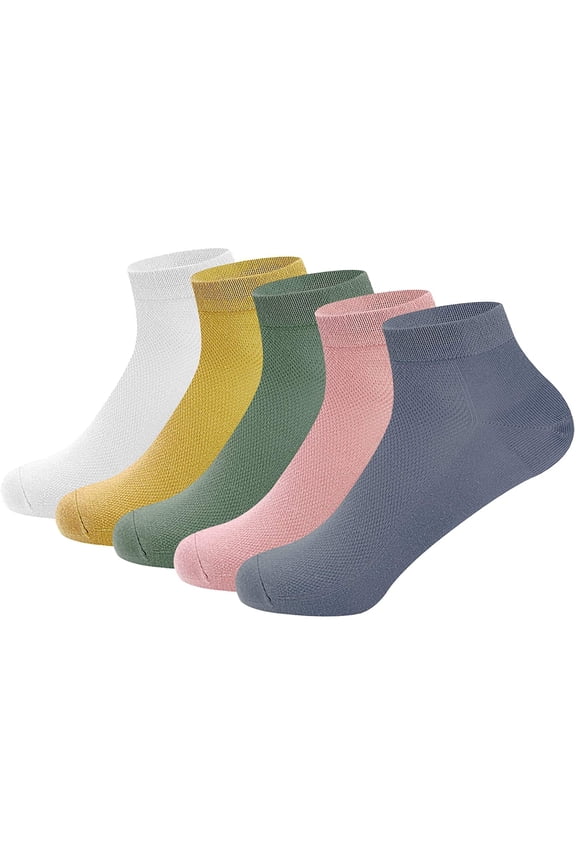 SereneSimple Women's Thin Mesh Slub Breathable Mid-Cut Socks 5-Pair (Assorted1,Large)