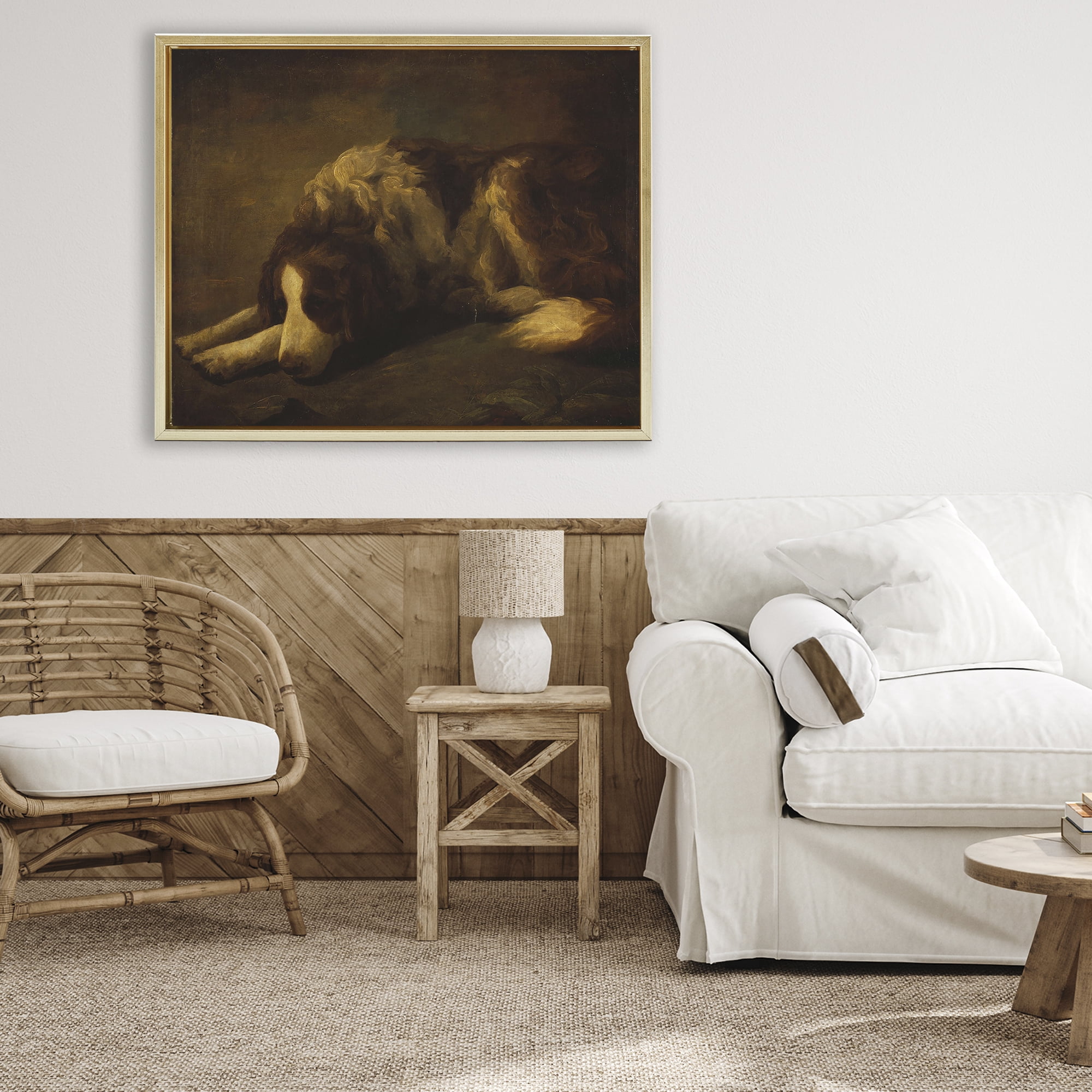 Stupell Industries Dim Lighted Classic Dog Gold Framed Floater Canvas Wall Art, design by Lil' Rue