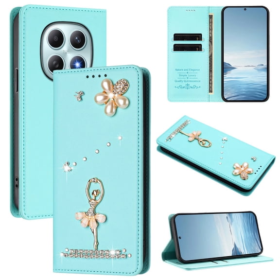 Tianyeda for XiaoMi RedMi Note 15 5G Wallet case Phone Cover with RFID Blocking Credit Card Holder Flip Book For WomenMint Green