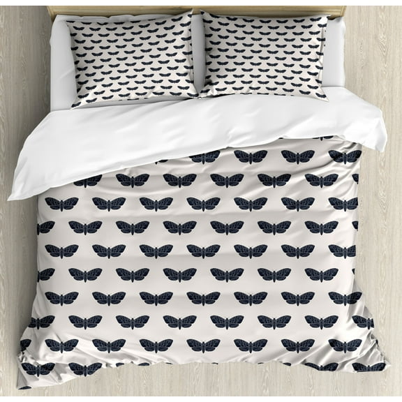 Death Moth Duvet Cover Set Queen Size, Hawk Moth Pattern Butterfly Conservation Miraculous Animals Print, Decorative 3 Piece Bedding Set with 2 Pillow Shams, Dark Blue Grey Coconut, by Ambesonne