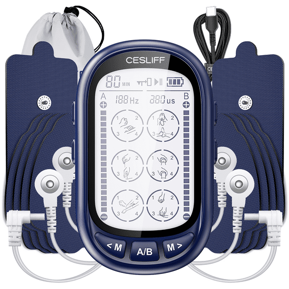 TENs Unit Muscle Massager with Dual channels, 24 Modes & Reusable Pads.Rechargeable Device for Daily Use