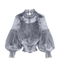 thumbnail image 2 of QUNYINEY Women Blouse Mesh Lace Casual Puff Long Sleeve Shirts Slim Pullover Crewneck Tops, 2 of 8