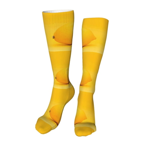Honeii Yellow Lemon Print Calf Socks Sports Socks Seamless Toe, Trouser Socks,Knee High Long Socks for Women and Men-One Size