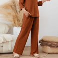 thumbnail image 5 of Women Ribbed Knit Lounge Pants Elastic High Waist Loose Wide Leg Drawstring Pant Fall Comfy Solid Trendy Trousers, 5 of 7