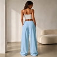 thumbnail image 4 of Luvrsol Pants for Women Wide Leg Sweatpants High Waist Loose Casual Solid Trousers with Side Pockets, Light Blue S-2XL, 4 of 6