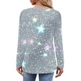 thumbnail image 4 of ClodeEU Womens Spring Summer Crew Neck Long Sleeve Floral Print Shimmer T-Shirt Top Silvery ~,Womens Plus S, 4 of 8