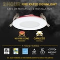 thumbnail image 3 of NuWatt 3 in. 2 HOUR Fire Rated Slim Canless LED Recessed Light 5CCT 27K-50K Dimmable IC Rated 12PK, 3 of 10