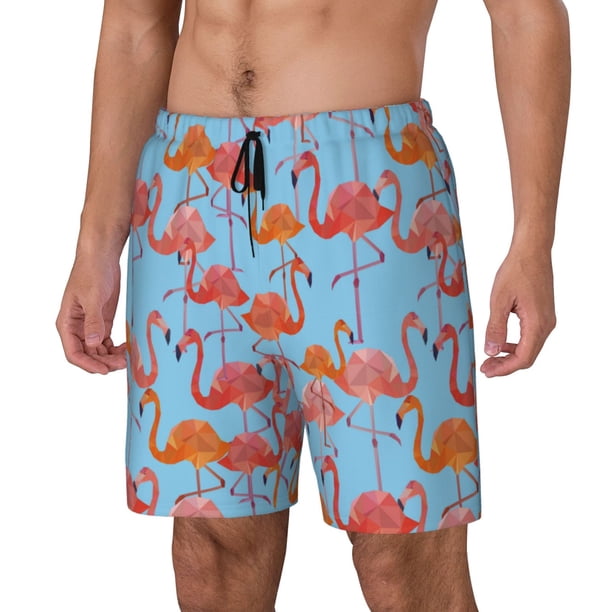 Balery Flamingo Bañador para hombre, shorts de playa de secado rápido con entrepierna y forro de compresión-Large