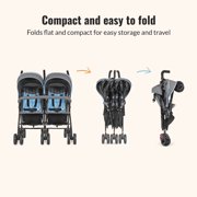 Dream On Me Volgo Twin Umbrella Stroller, Blue and Dark Grey